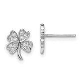 Sterling Silver Rhodium-plated Polished CZ 4 Leaf Clover Post Earrings - 2
