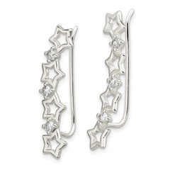 Sterling Silver Polished CZ Stars Ear Climber Earrings