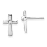 Sterling Silver Rhodium-plated Polished CZ Cross Post Earrings - 5