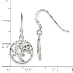 Sterling Silver Polished Tree Dangle Shepherd Hook Earrings