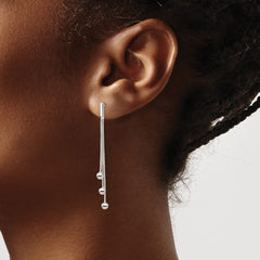 Sterling Silver Polished 3-Strand Chain & Beaded Post Dangle Earrings