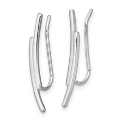 Sterling Silver Rhod-plated Polished Double Curved Bar Ear Climber Earrings