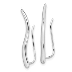 Sterling Silver Rhodium-plated Polished Curved Line Ear Climber Earrings