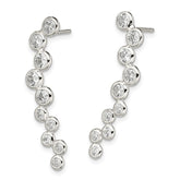 Sterling Silver Rhod-plated Polished Bezel CZ Post Ear Climber Earrings