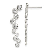 Sterling Silver Rhod-plated Polished Bezel CZ Post Ear Climber Earrings