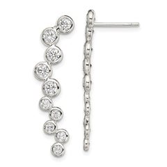 Sterling Silver Rhod-plated Polished Bezel CZ Post Ear Climber Earrings