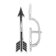 Sterling Silver Rhodium-plated Polished Black CZ Arrow Hinged Post Earrings