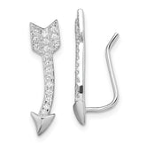 Sterling Silver Rhodium-plated Polished CZ Arrow Ear Climber Earrings