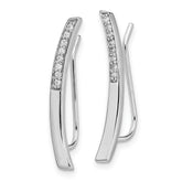Sterling Silver Rhodium-plated Polished CZ Curved Bar Ear Climber Earrings