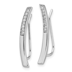 Sterling Silver Rhodium-plated Polished CZ Curved Bar Ear Climber Earrings