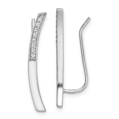 Sterling Silver Rhodium-plated Polished CZ Curved Bar Ear Climber Earrings