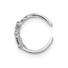 Sterling Silver Rhod-plated Polished & Textured Leaf Single Cuff Earring