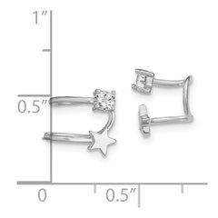 Sterling Silver Rhodium-plated Polished CZ & Star Single Cuff Earring