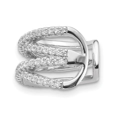 Sterling Silver Rhodium-plated Polished CZ Double 'X' Single Cuff Earring
