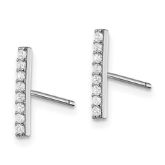 Sterling Silver Rhodium-plated Polished CZ Bar Post Earrings - 2