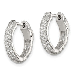 Sterling Silver Rhod-plated Pavâ CZ Safety Lock Hinged Hoop Earrings