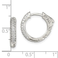 Sterling Silver Rhod-plated Pavâ CZ Safety Lock Hinged Hoop Earrings