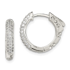 Sterling Silver Rhod-plated Pavâ CZ Safety Lock Hinged Hoop Earrings