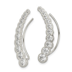 Sterling Silver Polished & Textured Graduated CZ Ear Climber Earrings