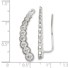 Sterling Silver Polished & Textured Graduated CZ Ear Climber Earrings