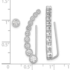 Sterling Silver RH-plated Polished & Textured CZ 1 Ear Climber & 1 Stud Ear
