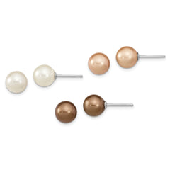 Sterling Silver RH 8-9mm Wht/Chpg/Brown Imitation Shell Prl 3 Ear Set