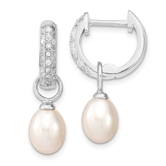 Sterling Silver Rhodium-plated 7-8mm Pink and White Rice Freshwater Cultured Pearl and CZ Interchangeable Post Earrings Set