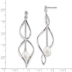 Sterling Silver Rhodium-plated 7-8mm White Rice Freshwater Cultured Pearl Post Dangle Earring