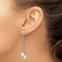 Sterling Silver Rhodium-plated 6-7mm White Rice Freshwater Cultured Pearl and CZ Post Dangle Earrings