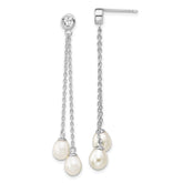 Sterling Silver Rhodium-plated 6-7mm White Rice Freshwater Cultured Pearl and CZ Post Dangle Earrings