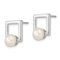 Sterling Silver Rhodium-plated 6-7mm White Button Freshwater Cultured Pearl Square Post Earrings - 2