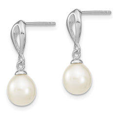 Sterling Silver Rhodium-plated 7-8mm White Rice Freshwater Cultured Pearl Post Dangle Earrings - 4