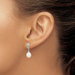 Sterling Silver Rhodium-plated 7-8mm White Rice Freshwater Cultured Pearl Post Dangle Earrings - 4
