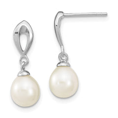 Sterling Silver Rhodium-plated 7-8mm White Rice Freshwater Cultured Pearl Post Dangle Earrings - 4
