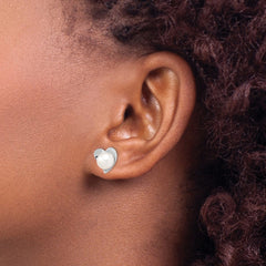 Sterling Silver Rhodium-plated 7-8mm White Button Freshwater Cultured Pearl Heart Post Earrings