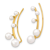 Sterling Silver Gold-tone Flash Gold-plated 3-6mm White Round Freshwater Cultured Pearl Ear Climber Earrings