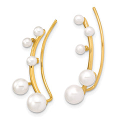 Sterling Silver Gold-tone Flash Gold-plated 3-6mm White Round Freshwater Cultured Pearl Ear Climber Earrings
