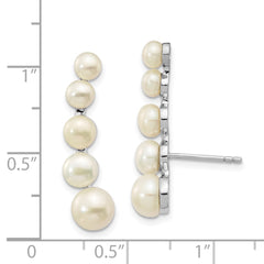 Sterling Silver Rhodium-plated 4-6mm White Freshwater Cultured Pearl Post Ear Climber Earrings