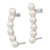 Sterling Silver Rhodium-plated 5-6mm White Button Freshwater Cultured Pearl Post Ear Climber and Cuff Earrings