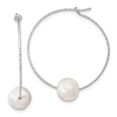 Sterling Silver Rhodium-plated 8-9mm White Semi-Round Freshwater Cultured Pearl Hoop Earrings