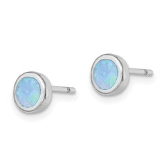 Sterling Silver RH-plated Polished Blue Created Opal Round Stud Earrings - 2