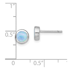Sterling Silver RH-plated Polished Blue Created Opal Round Stud Earrings - 2