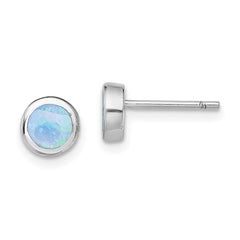 Sterling Silver RH-plated Polished Blue Created Opal Round Stud Earrings - 2