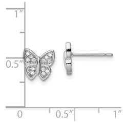 Sterling Silver Rhodium-plated CZ Butterfly Post Earrings - 4