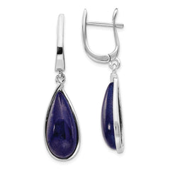 Sterling Silver Rhodium-plated Lapis Teardrop Hinged Earrings