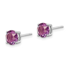 Sterling Silver Rhod-pltd Purple Crystal Birthstone Earrings
