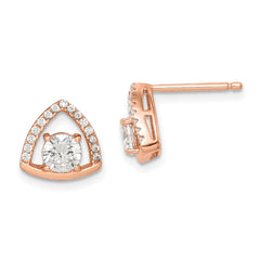 Sterling Silver Rose-tone Triangle CZ Stud Earrings