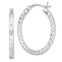Sterling Silver Diamond-cut 2.5mm Oval Hoop Earrings - 3