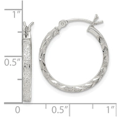 Sterling Silver Textured & Diamond-cut 2.25mm Round Hoop Earrings