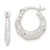 Sterling Silver Diamond Cut & Textured Hoop Earrings